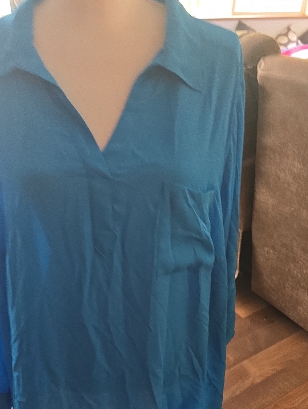 Style & Co. Teal Collared V-Neck Long Sleeve Tunic